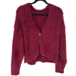 Zara Burgundy Knit eyelash cadigon Sweater